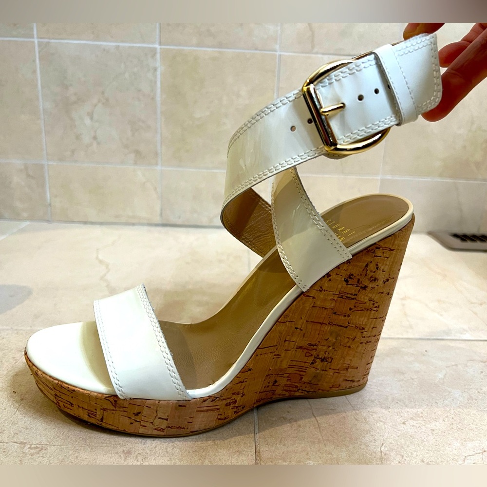 Stuart Weitzman”X-ray” white patent sandal
